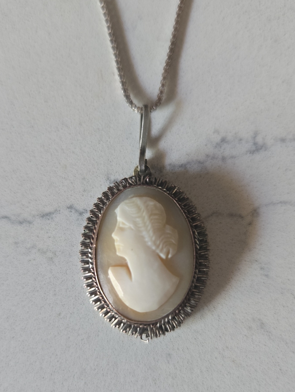 Cameo Necklace With 925 Chain. 10 In. Length.  Italian Made
